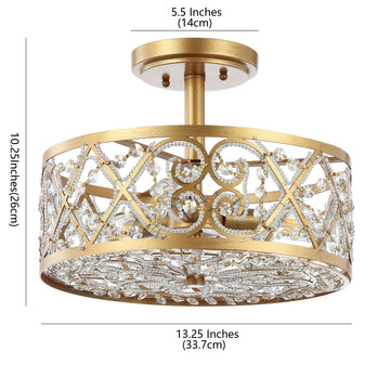 Leila 13.25" Iron/Crystal Modern Glam LED Flush Mount - JONATHAN Y